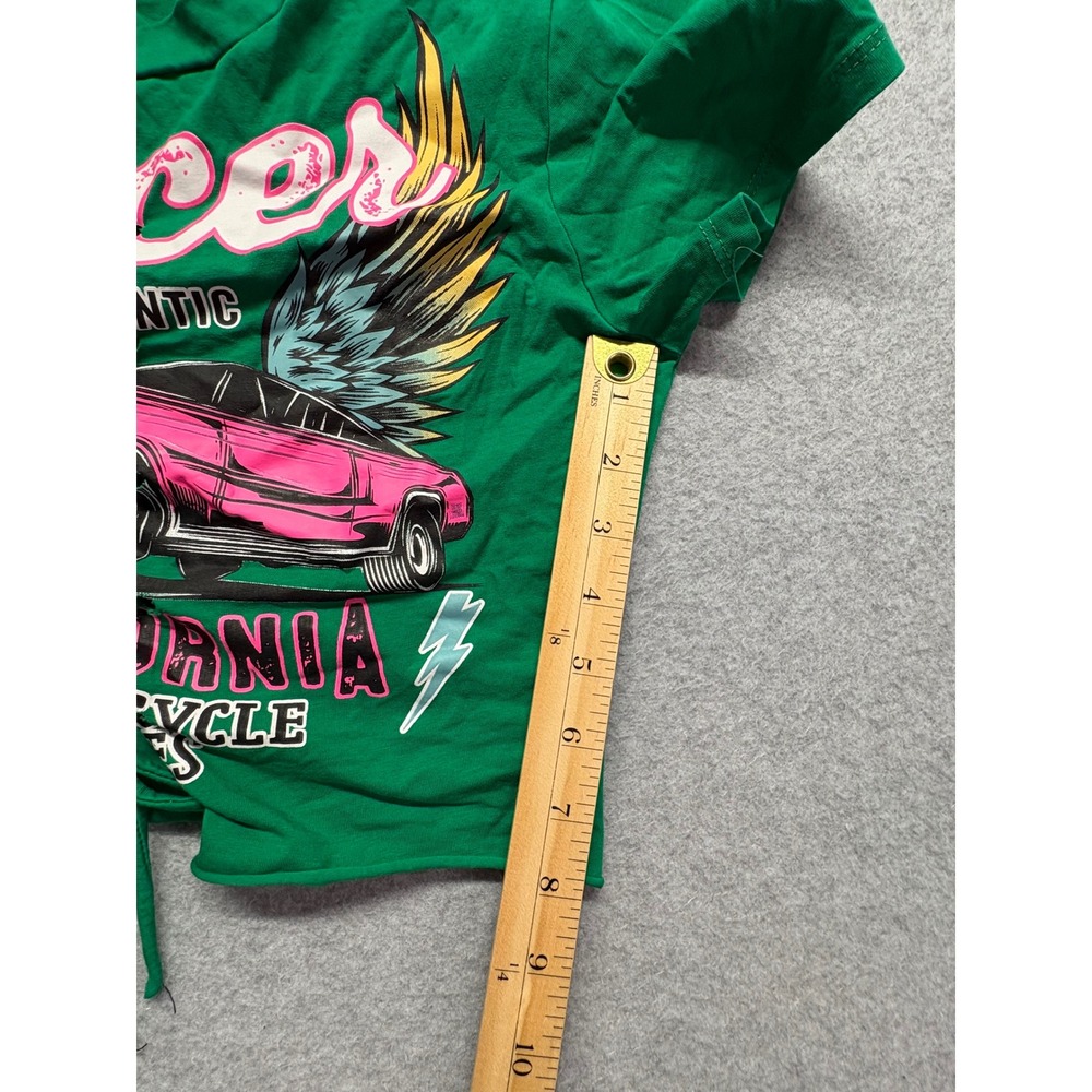 Jade Lee Green‎ Racer California Motorcycle Graphic Lace Up Crop Top Shirt Large - Picture 7 of 8